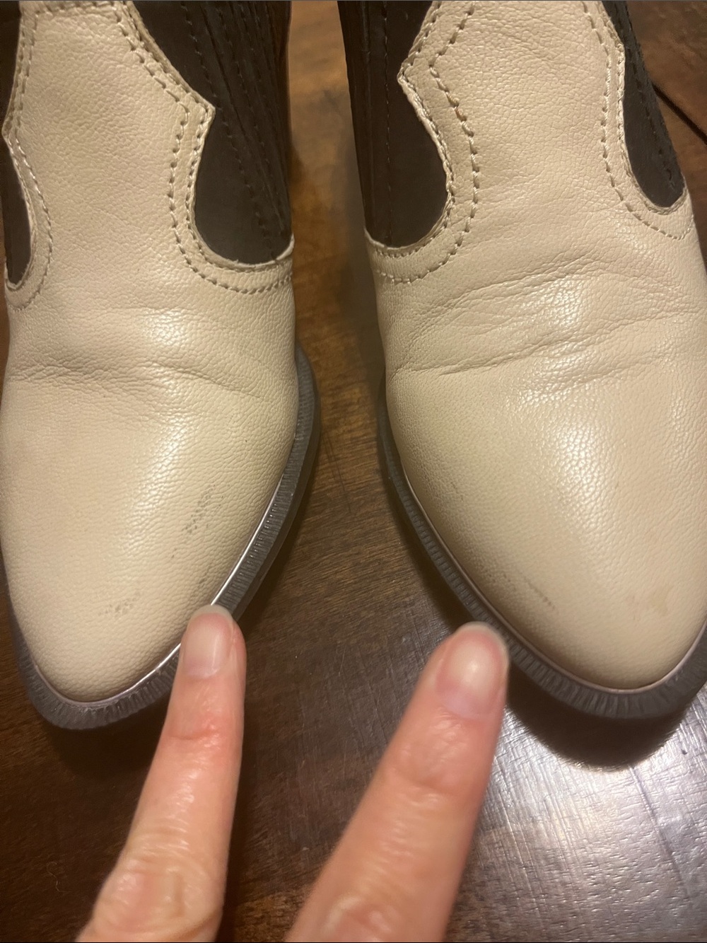 Cream and Black Bedazzled Western-Inspired Leather Booties - Picture 7 of 10